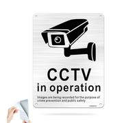 SINMAO Panneau CCTV in Operation en aluminium brossé argenté autocollant conforme aux données RGPD 12 x 15 cm A5 Panneau de vidéosurveillance extérieur pré-percé