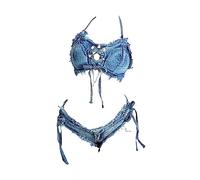 SINMIUANIME Ensemble de bikini en denim pour femme avec soutien-gorge et culotte, lingerie de cosplay, short pour jeux de plage et bar, 8025denim, Medium