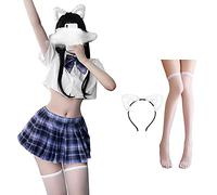 SINMIUANIME Ensemble de lingerie d'écolière - Robe uniforme de marin - Cosplay JK - Jupe plissée avec chaussettes (6914 violet blanc)