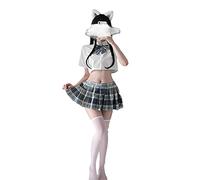 SINMIUANIME Ensemble de lingerie d'écolière - Robe uniforme de marin - Cosplay JK - Jupe plissée avec chaussettes (6914 bleu blanc)