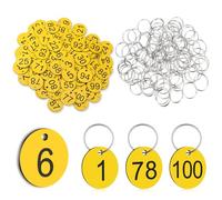 Sinmoe 1 à 100 Étiquettes Porte-Clés Numérotés avec Anneaux Porte-Clés avec Numéro Étiquettes d'Identification en Plastique pour Clé pour Vestiaire Restaurant Café Dortoir Casier Hôtel(Jaune)