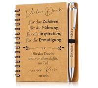 Sinmoe 2 Pièces Cadeau de Remerciement pour Collègues Employés Carnet de Motivation Inspirant avec Stylo à Bille en Bois Bloc-Notes à Spirale en Papier Kraft Stylo à Bille(Vielen Dank)