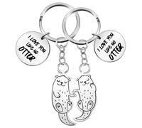 Sinmoe 2 Pièces Porte-Clés Loutre Gravure i Love You Like No Otter Porte-Clés Couples Plus Doux avec des Sacs en Flanelle Porte-Clés Animaux pour Femme et Couple Amoureux des Loutre