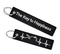 Sinmoe 2 Pièces Porte-Clés Moto 13 x 3 cm Porte-Clés Cyclomoteur en Tissu Noir The Key To Happiness Motif Électrocardiogramme Cadeau pour Moto Scooters Voiture Motards