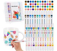 Sinmoe 24 Pcs 48 Couleurs Marqueurs à Double Tête, à Base d'Eau, pour Céramique, Porcelaine, Verre, Pierre, Bois, Métal, Tissu - Fournitures de Noël pour Artisanat (Couleurs Douces)