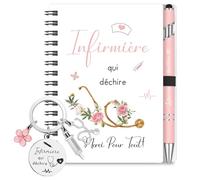 Sinmoe 3 Pcs Cadeaux pour Infirmière 1 Mini Bloc-Notes 1 Porte-Clés avec Seringue Fleur Stéthoscope 1 Stylo à Bille Infirmière Qui Déchire Cadeau Merci pour Femme Collègue Remise des Diplômes