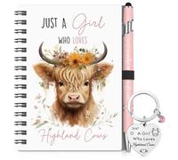 Sinmoe 3 Pièces Coffret Cadeau de Bovins des Highlands pour Femmes et Passionnées de Vaches Carnet à Spirale, Porte-Clés, Stylo à Bille, Cadeau pour un Anniversaire, Noël et de Remise de Diplômes