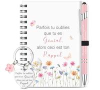 Sinmoe 3 Pièces Coffret Cadeau Motivant Comprend Cahier à Spirale Floral Inspirant avec Boucle de Stylo Stylo à Bille Rose Porte-Clés Motivant Cadeau pour Amis Amoureux Collègues Retraite Noël