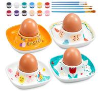 Sinmoe 4 Coquetier Oeuf en Ceramique Peindre Votre Propr Coquetier avec 12 Peinture Acrylique 5 Pinceaux Support pour Œuf à la Coque pour DIY Cadeau Pâques Anniversaire