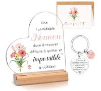 Sinmoe 4 Pièces Cadeau pour Nounou Original Plaque Acrylique Porte-Clés Carte de Remerciement Enveloppe Cadeau Merci Nounou pour la Fin d'Année Noël Résiliation du Contrat