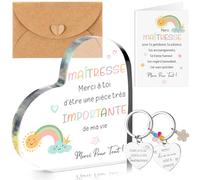Sinmoe 4 Pièces Cadeaux Fin d'Année Scolaire pour Maîtresse et ATSEM Cadeau Merci Maîtresse ATSEM Ornement en Acrylique Porte-Clés Carte Enveloppe pour Remerciement Adieu Enseignante(Maîtresse)