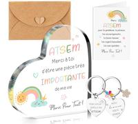 Sinmoe 4 Pièces Cadeaux Fin d'Année Scolaire pour Maîtresse et ATSEM Cadeau Merci Maîtresse ATSEM Ornement en Acrylique Porte-Clés Carte Enveloppe pour Remerciement Adieu Enseignante(ATSEM)
