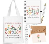 Sinmoe 6 Pièces Kit Cadeaux de Remerciement pour Enseignants Inclus Sac en Tissu Stylo Carnet de Notes Enseignant Marque-Pages en Métal Carte Vœux avec Enveloppe pour l'Obtention du Diplôme