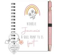 Sinmoe Cadeau Collegue de Travail Femme Remerciement Collegue Noël Set 3 Pièces avec Mini Carnet Spirale Stylo à Bille Porte-Clé Idéal Départ Retraite (Rose,tu es fort)