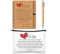 Sinmoe Cadeau de Remerciement de 3 Pièces pour Enseignants Trousse Cosmétique Cahier à Spirale Stylo à Bille Cadeau de Retraite Merci pour l'École Primaire Maternelle (Blanc, Lehrerin)