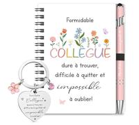 Sinmoe Cadeau pour Collègue Femme - Set 3 Pièces avec Carnet Spiralé, Stylo à Bille Rose et Porte-Clés Fleur, Idée Cadeau Départ, Retraite, Remerciement Collègue ou Noël