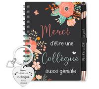Sinmoe Cadeau pour Collègue Femme - Set 3 Pièces avec Mini Carnet Spirale, Stylo Noir et Porte-Clé Fleur, Idéal pour Départ en Retraite, Changement de Travail, Merci Collègue
