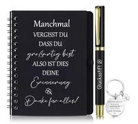 Sinmoe Cadeaux de Remerciement pour Collègues Employés Cahiers Bloc-Notes à Spirale A6 Stylo à Bille Inspirant Porte-Clés pour Bureau Changements d'Emploi(Manchmal VERGISST DU DASS DU großartig bist)