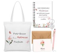 Sinmoe Cadeaux Merci Maitresse 1 Sac en Toile de Remerciement 1 Porte-Clés 1 Cahier à Spirale 1 Stylo à Bille 1 Carte de Vœux 1 Enveloppe pour Adieu Journée des Enseignants Fin d'Année Anniversaire