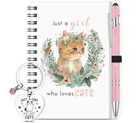 Sinmoe Coffret Cadeau 3 Pièces pour Amoureuses des Chats | Carnet, Porte-clés Cœur et Stylo, Idée Cadeau "Just a Girl Who Loves Cats" pour Femmes et Filles