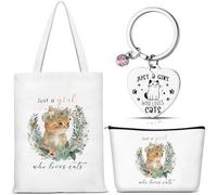 Sinmoe Coffret Cadeau 3 Pièces pour Amoureux des Chats Sac Fourre-Tout Trousse à Maquillage et Porte-Clés Cadeaux pour Propriétaires de Chats, Femmes, Anniversaires, Noël, Amis, Famille, Collègues