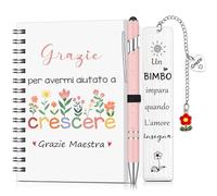 Sinmoe Coffret Cadeau Merci à l'Enseignant Inclure Cahier à Spirale A6 Stylo à Bille à Pression Rose Marque-Page Pendentif Fleur en Métal Journée des Enseignants Anniversaire Diplômé(Crescere)