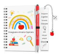Sinmoe Coffret Cadeau Merci à l'Enseignant Inclure Cahier à Spirale A6 Stylo Bille Pression Rose Marque-Page Pendentif Fleur en Métal Journée des Enseignants Anniversaire Diplômé(Insegnare)
