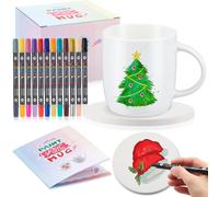 Sinmoe Kit Tasse à Peindre avec Tasse de Sublimation en Céramique sous-Verres et 12 Marqueurs Couleurs Kit Peinture sur Poterie à Personnaliser Cadeau Créatif pour Adultes(Classique)