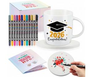 Sinmoe Kit Tasse à Peindre avec Tasse de Sublimation en Céramique sous-Verres et 12 Marqueurs Couleurs Kit Peinture sur Poterie à Personnaliser Cadeau Créatif pour Adultes(Classique)