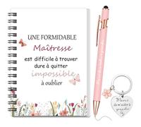 Sinmoe Set 3 Pièces Cadeau pour Maitresse Institutrice d'École 1 Carnet à Spirale 1 Porte Clés 1 Stylo à Bille Cadeau Merci de m'aider à grandir pour ATSEM AESH Fin d'Année