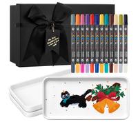 Sinmoe Set de Peinture Céramique DIY 3 Assiette en Céramique Plat de Service Blanc 12 Stylos en Porcelaine Lavables au Lave-Vaisselle Coffret-Cadeau Noël Couple Amis Famille (Rectangulaire, 10 Pouces)