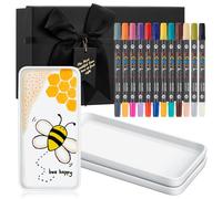 Sinmoe Set Peinture Céramique DIY 3 Assiette en Céramique Plat de Service Blanc 12 Stylos en Porcelaine Lavables au Lave-Vaisselle Coffret-Cadeau pour Graduation Enseignant (Rectangulaire, 8 Pouces)