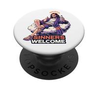 Sinners Welcome Jesus Saves Funny Christian Faith Citation PopSockets PopGrip Adhésif