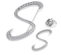 SINNKY Broche initiale A-Z pour femme, épingles à nourrice argentées en cristal transparent avec strass, 2 tailles/paquet, 1" x 1.8" (big) and 1.5" x 1.8" (small), Métal, Cristal transparent