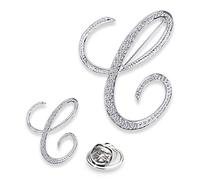 SINNKY Broche lettre initiale A-Z pour femme, argent et strass en cristal transparent, 2 tailles par paquet, Métal, Cristal transparent