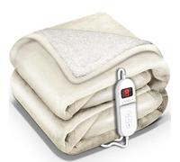 sinnlein® Couverture chauffante avec arrêt automatique, certifiée TÜV SÜD GS | Couverture électrique avec 9 niveaux de température | Couverture douillette lavable, 200x180cm, Beige