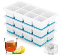 Sinnsally Lot de 3 bacs à glaçons en silicone avec couvercle, bac à glaçons, bac à glaçons, bac à glaçons, bac à glaçons, moule à glaçons en silicone, plateau à glaçons (bleu)