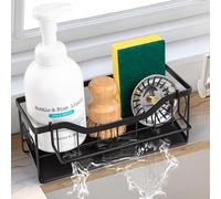 Sinnsally Organisateur Evier Cuisine,Porte Eponge Evier Cuisine avec Vidange Automatique Rangement Organisateur d'évier Repose Support Eponge en Acier Inoxydable,Noir