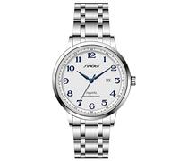 SINOBI Classique Affaires Montres pour Hommes Chiffres Arabes Easy Reader Montres de Poignet pour Hommes avec Calendrier Date Résistant à l'eau (Silver-Blue- Steel Band)