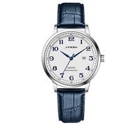 SINOBI Classique Affaires Montres pour Hommes Chiffres Arabes Easy Reader Montres de Poignet pour Hommes avec Calendrier Date Résistant à l'eau (Silver-Blue Leather)