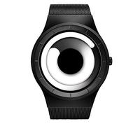 SINOBI Hommes Imperméable À l'eau Cadran en Acier Inoxydable Personnalité De Mode De Mode Montre avec Bracelet en Maille (S9659G05-Black/White)