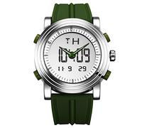 SINOBI Sport Military Caoutchouc Hommes Montres Numériques, Lumineuses Dual Time Montres Auto Date (Silver Case&Green Band)