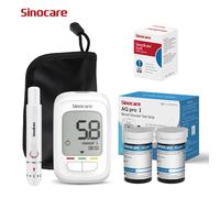 Sinocare Safe AQ Pro I Moniteur de glycémie, Moniteur de glucose avec 50 bandes Kit de test de glycémie avec avertissement de cétones sanguines 500 mémoires avec bandes et lancettes Version mmol