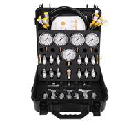SINOCMP Kit de test de pression hydraulique avec 5 jauges, 5 tuyaux d'essai et 13 raccords et 14 connecteurs en T hydraulique Jauge de pression utilisée pour pelles