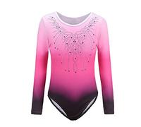 Sinoem Justaucorps de Gymnastique Fille Couleur Dégradé Multicolore Manches Longues Leotard Danse Ballet pour Enfant 5-12 Ans (9-10 Ans, Rose - Manches Longues)
