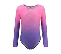 Sinoem Justaucorps de Gymnastique Fille Couleur Dégradé Multicolore Manches Longues Leotard Danse Ballet pour Enfant 5-12 Ans(6-(5-6 Ans), Pink+Purple)