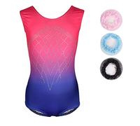 Sinoem Justaucorps de Gymnastique Fille Couleur Dégradé Multicolore Manches Longues Leotard Danse Ballet pour Enfant 5-12 Ans (11-12 Ans (étiquette NO.12), Bleu + Rose - sans Manches)