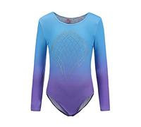Sinoem Justaucorps de Gymnastique Fille Couleur Dégradé Multicolore Manches Longues Leotard Danse Ballet pour Enfant 5-12 Ans (10-(9-10 Ans), Blue+Purple)