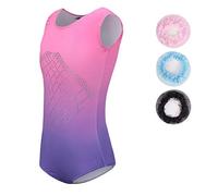 Sinoem Justaucorps de Gymnastique Fille Couleur Dégradé Multicolore Manches Longues Leotard Danse Ballet pour Enfant 5-12 Ans (7-8 Ans (étiquette NO.8), Rose + Violet- sans Manches)