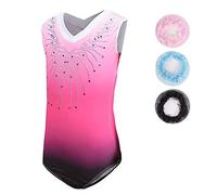 Sinoem Justaucorps de Gymnastique Fille Couleur Dégradé Multicolore Manches Longues Leotard Danse Ballet pour Enfant 5-12 Ans (7-8 Ans, Rose - sans Manche)